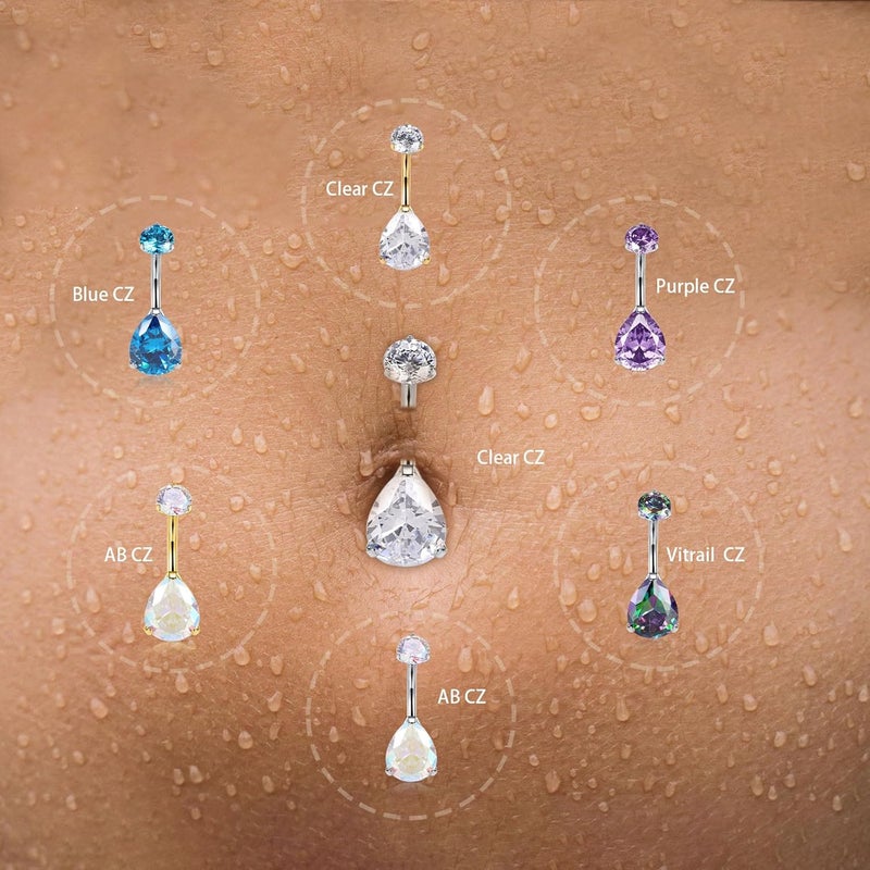 AROWRO Store Gold Belly Button Ring G23 Titanium Hypoallergenic 14G belly ring for Women Men Teardrop Navel Piercing Jewelry 10mm Barbell With Cubic Zircon - Image 4